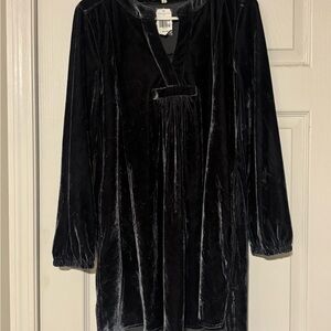 Indigo Soul Midnight Crushed Velvet Peasant Dress in charcoal blue color